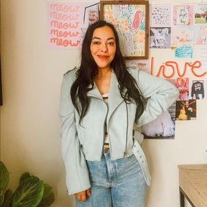 Light Blue Suede Moto Jacket